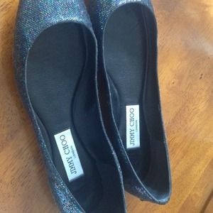 Jimmy Choo Black Glitter Flat - size 39