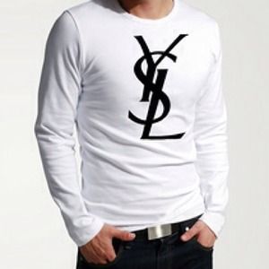 Mens White longsleeve YSL T-shirt. Size Large