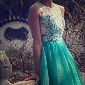 SALE!! Teal Tulle and Lace prom Dress