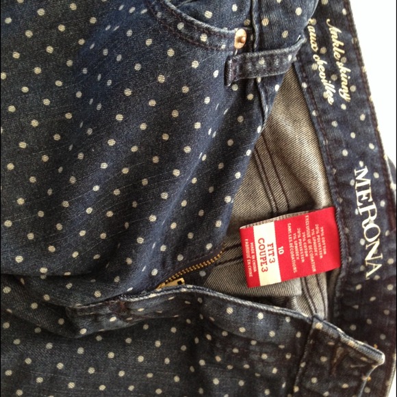 Merona size 10 fit 3 blue denim polka dot jeans
