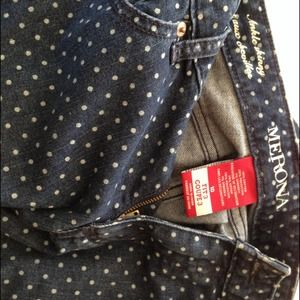 Merona size 10 fit 3 blue denim polka dot jeans