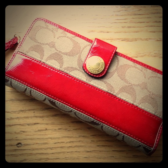 Coach Wallet - Tan C's with Red Leather