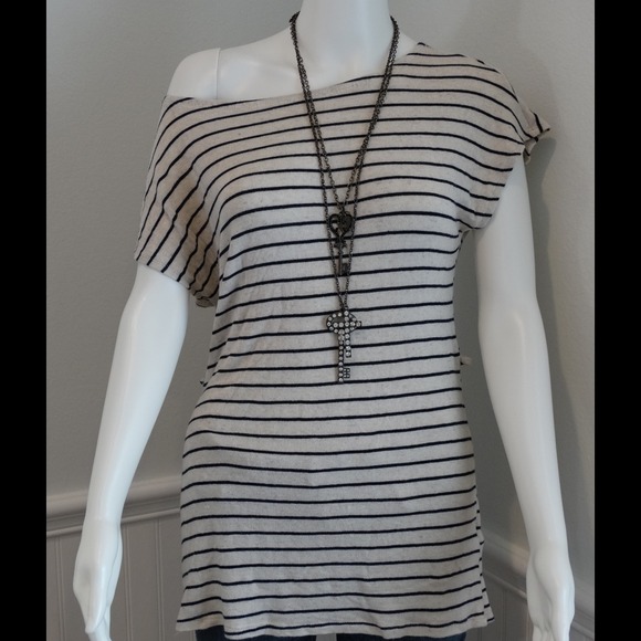 Navy Cream Off White Off Shoulder Tunic Top