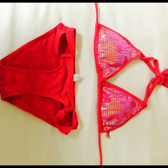 Hot pink sequin bikini set