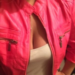 🌟leather pink short crop jacket 🌟