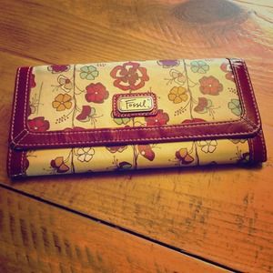 Flowered Fossil Leather Clutch