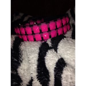 Pink and black plaid belt with pink studs