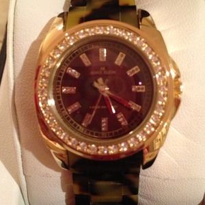 Anne Klein tortoise shell watch with cz's