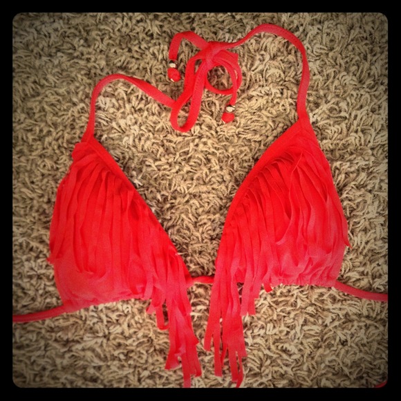 Red fringe bikini top