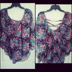 Sheer floral print top.. Butterfly sleeves