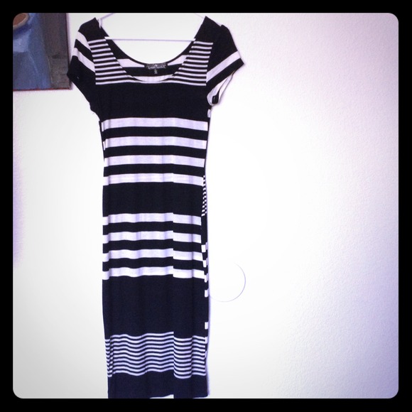 Black and White Striped Midi Dress