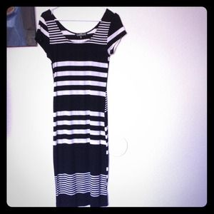 Black and White Striped Midi Dress