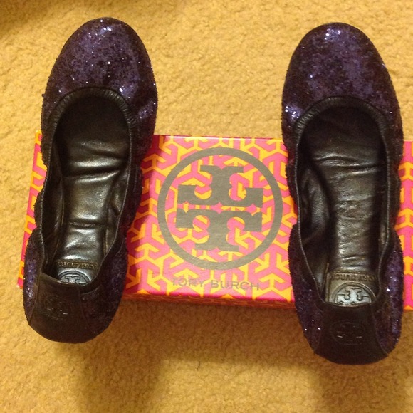 TORY BURCH navy glitter ballerina flats - Picture 1 of 4