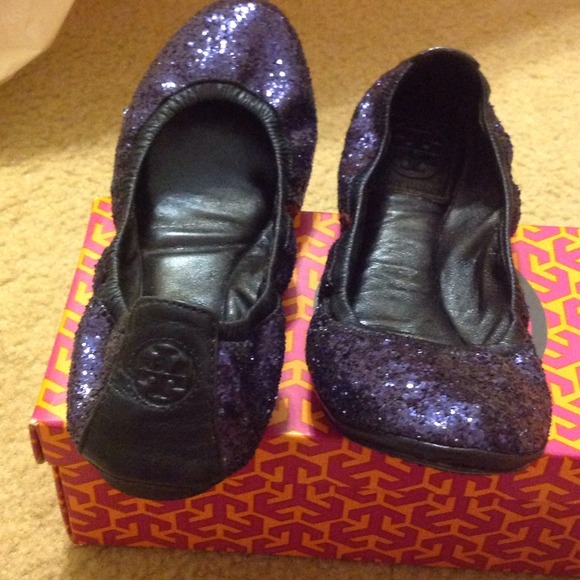 TORY BURCH navy glitter ballerina flats - Picture 2 of 4