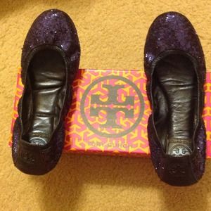TORY BURCH navy glitter ballerina flats