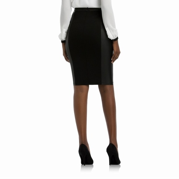 Tweed Pencil Skirt w/ Faux Leather Trim - Picture 2 of 4