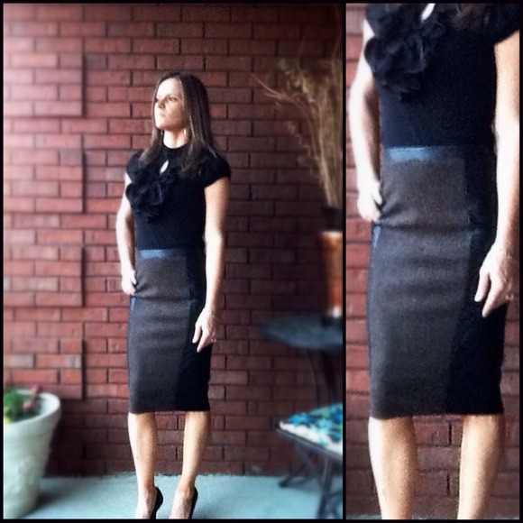Tweed Pencil Skirt w/ Faux Leather Trim - Picture 3 of 4