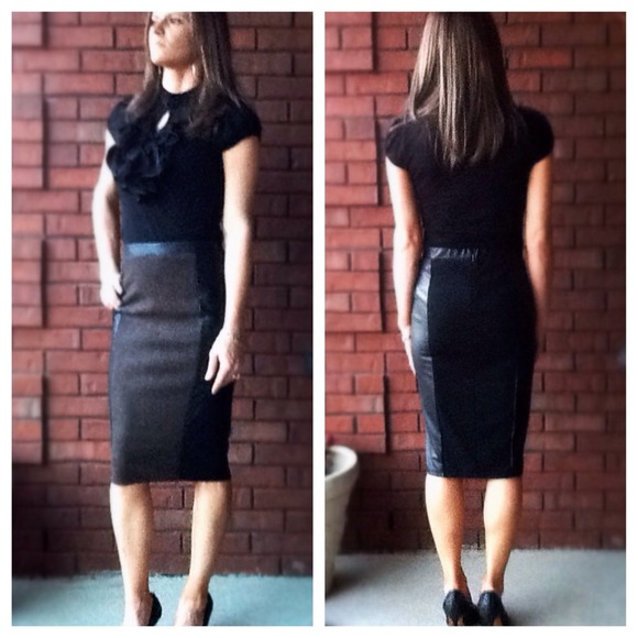 Tweed Pencil Skirt w/ Faux Leather Trim - Picture 4 of 4