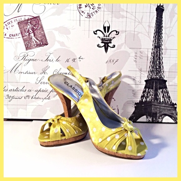 Yellow & White Polka Dot Slingbacks