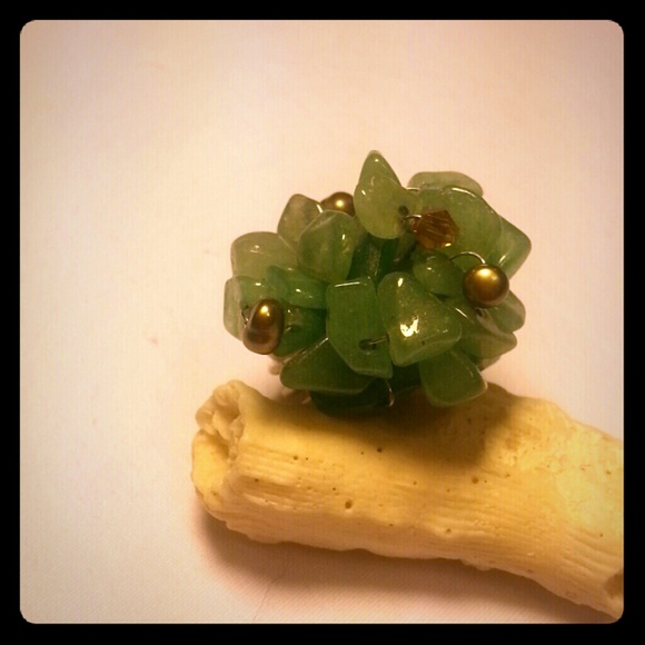 Jade and Silver Beaded Adjustable Ring