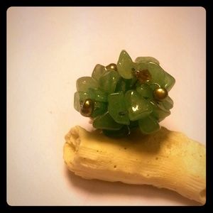 Jade and Silver Beaded Adjustable Ring