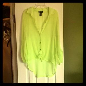 Neon green, sheer blouse