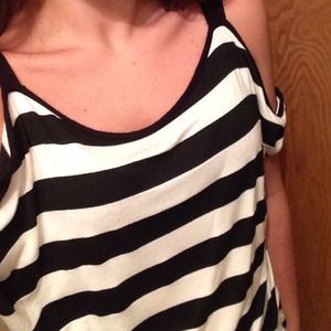 Black/White Stripe Cold Shoulder top