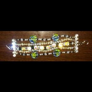 Five Strand Rhinestone Bead Bracelet