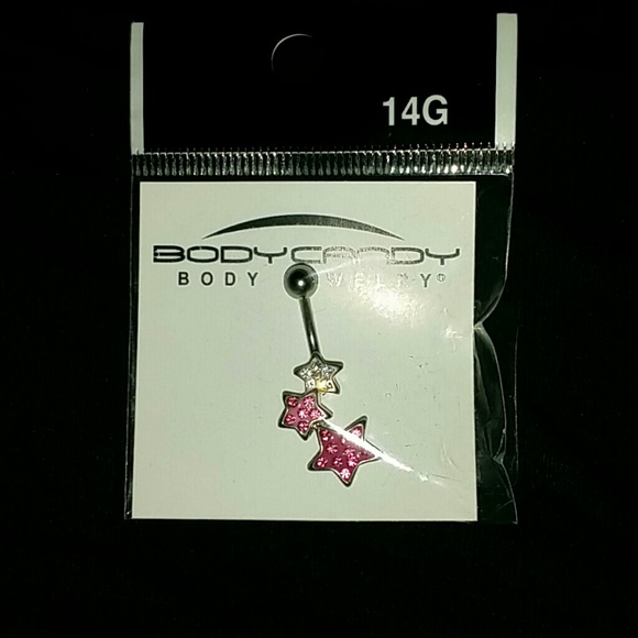 Belly Ring 14G Trilogy of stars. Pink.