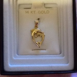 Double dolphin heart charm