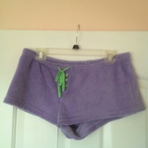 Purple fuzzy pajama shorts
