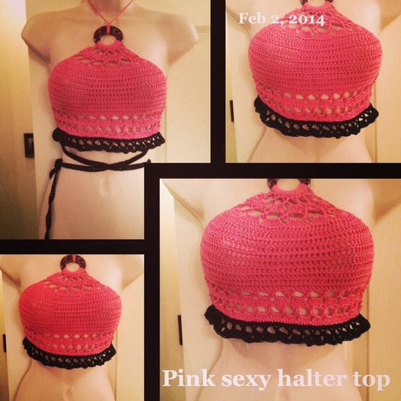 Pink crochet halter top custom made