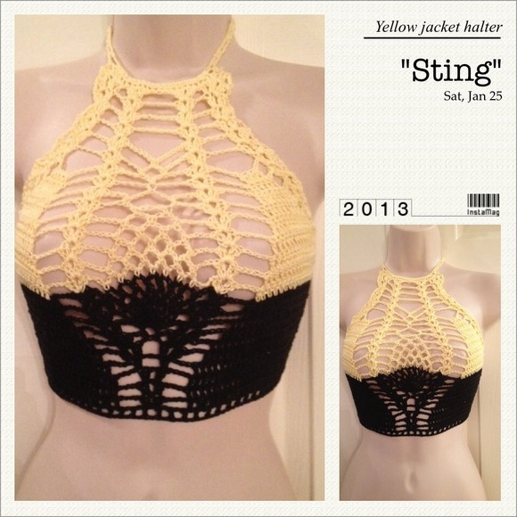 Black and yellow sizzling halter top