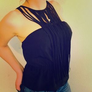 Sexy Black Bebe Frilled Halter Top