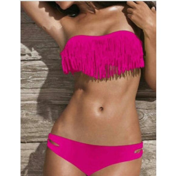 NEW Hot Pink Fringe Padded Swimsuit Bikini