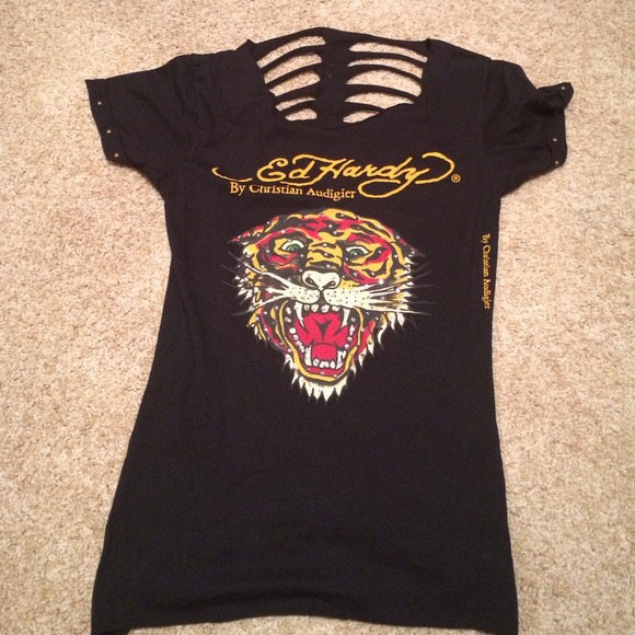 Authentic unique cutout Ed Hardy t-shirt