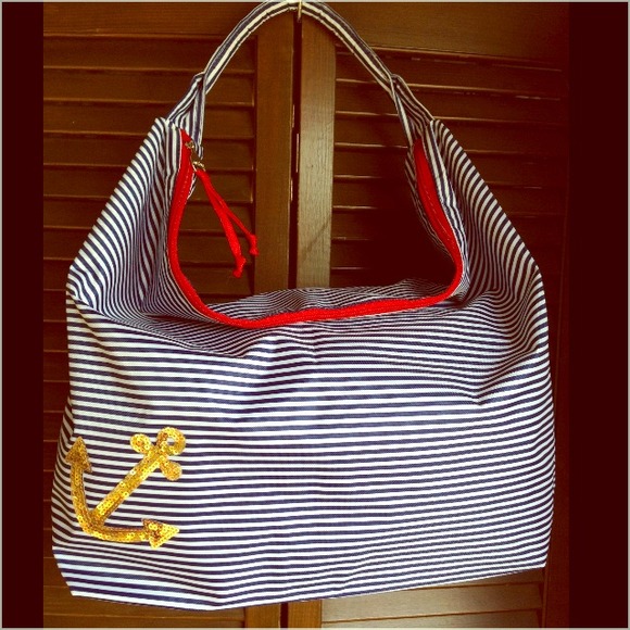 Handbags - Nautical Anchor Striped Large Hobo