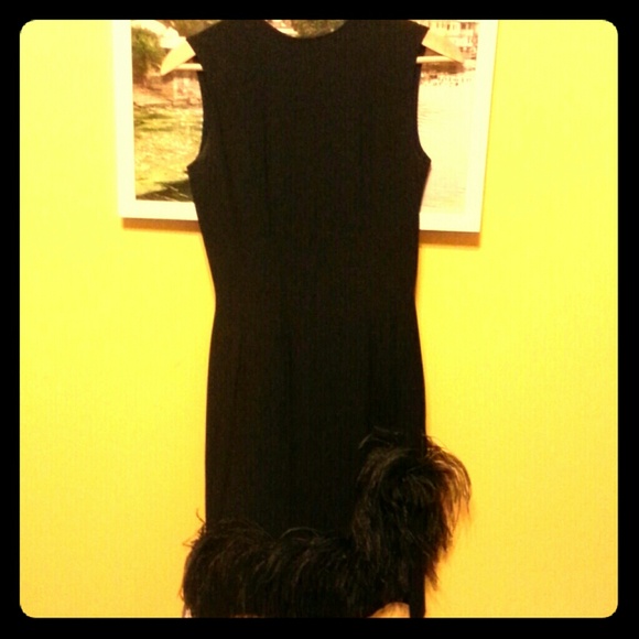 Vintage sheath dress with ostrich feather trim