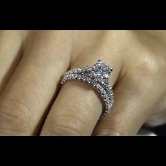 Round cut CZ solid 925 silver ring set