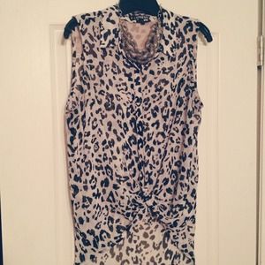 Sheer leopard print button up