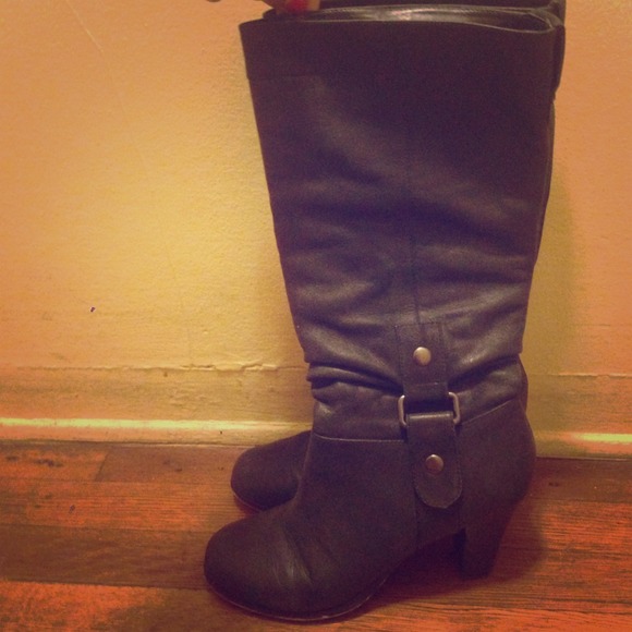 Black leather boots.