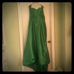 Custom made emerald raw silk ball gown with ruffle
