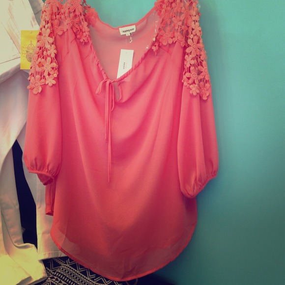 Coral sheer crochet top! MANY SIZES!