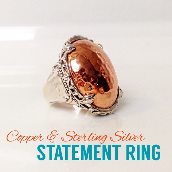 Sterling Silver & Copper Statement Ring Size 8