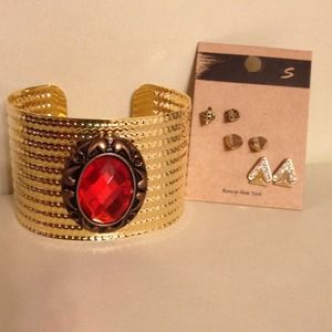 Gold Spike Studs & Bracelet Set