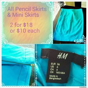 BRIGHT BLUE H&M PENCIL SKIRT