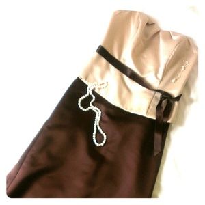 David's Bridal Brown & Champagne Two-Piece Dress