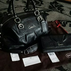 REDUCED Black Coach Ashley satchel and wallet