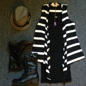 Black and white striped cardigan