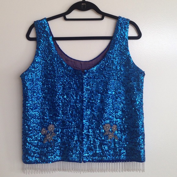 🎉HP🎉Blue sequins and silver embroidery top🎉 - Picture 2 of 4
